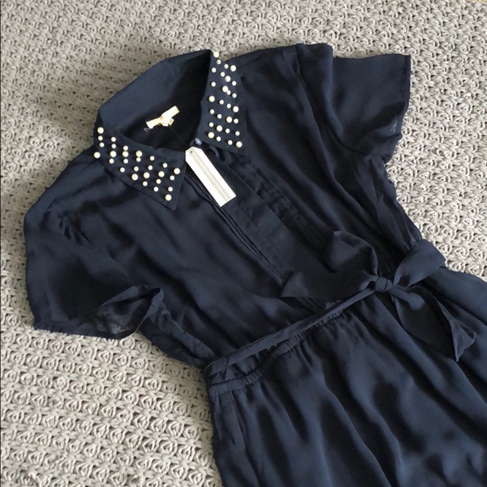 Pearl Collard Navy Chiffon Button Up Dress